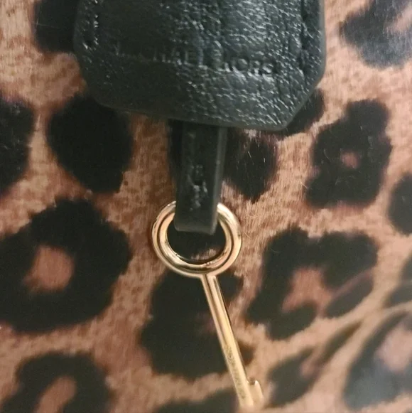 Michael Kors Black Leather Leopard Haircalf Satchel with Long Crossbody Strap - Picture 3 of 16